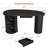 59 Inch Oval Shaped Computer Desk With Tambour Sliding Door, Executive Writing Office Desk With Drawer & Hidden Storage Cabinet-1281357852