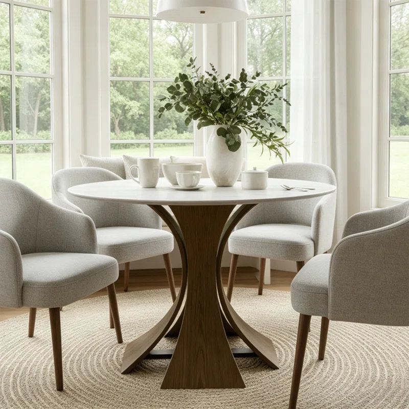 Aversa 39'' Modern Round Dining Table, Small Kitchen Table For Breakfast Nook, Apartment, 1-Step Easy Assembly, Snow White