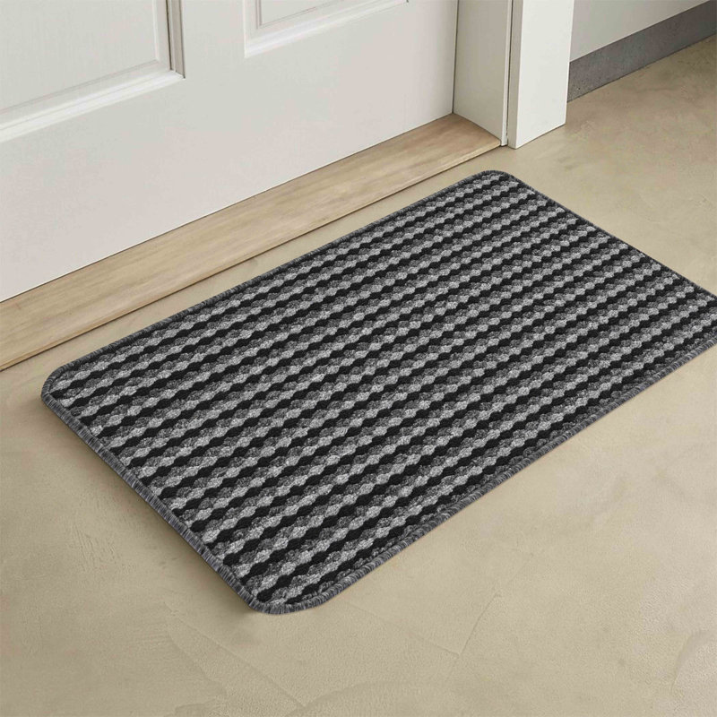 Ridhaan Non-Slip Striped Doormat, Anthracite, Rectangle 40W x 60L cm
