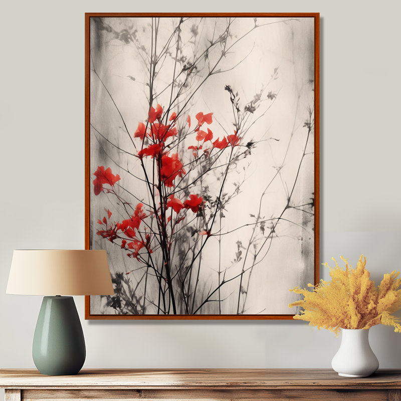 «Red Gray Herb Garden II», art mural floral, H 44 po x l 34 po x P 1,5 po, Cadre flottant brun