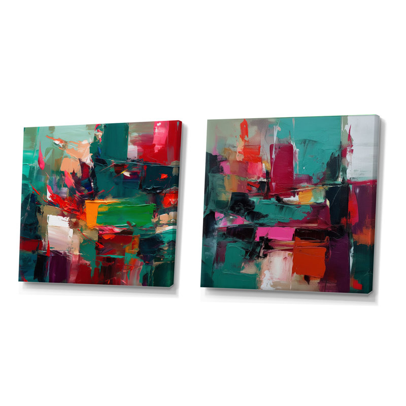 Serene Waters In Marble - Ensemble de 2 collages carrés abstraits en marbre, Toile tendue, H 30 po x l 61 po
