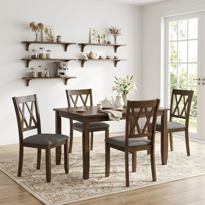 Chaises de salle à manger seulement, ensemble de 4 chaises de salle à manger en bois, chaise de cuisine avec siège rembourré, chaise d'appoint rembourrée pour salle à manger, salon, noyer