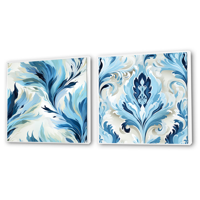 Crue - Ensemble de 2 collages carrés botaniques abstraits, Cadre flottant blanc, H 36 po x l 73 po