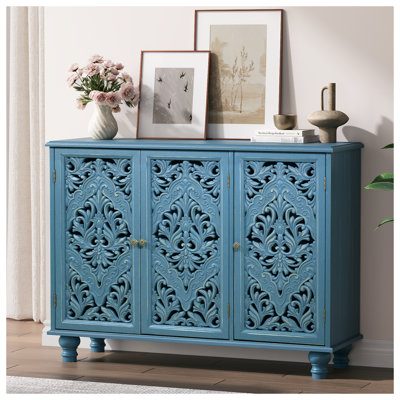 Accent Cabinet With 3 Doors, Storage Cabinet With Solid Wood Legs And Adjustable Shelves, Sideboard Buffet For Living Room, Entryway, Dining Room, Bed by Astoria Grand