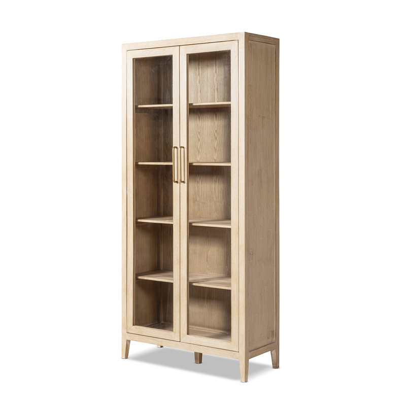 Vitrine en verre de pin recyclé 93 po Marlowe, blanc brossé, bois de pin récupéré blanc brossé