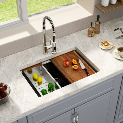 27" L x 19" W Undermount Kitchen Sink Ledge Workstation Single Bowl 16 Gauge Stainless Steel Sink