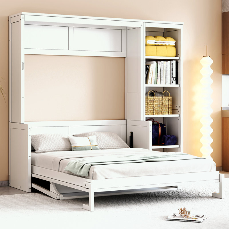 Lit escamotable avec bureau et bibliothèque Murphy, Blanc, Grand