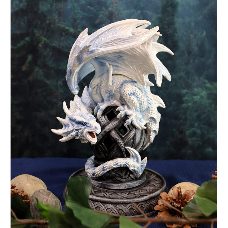 Cadeaux et décor Ebros - Gardien de la tombe celtique - Statue de porte-encens blanche en forme de dragon à reflux de cône de 8,5 po
