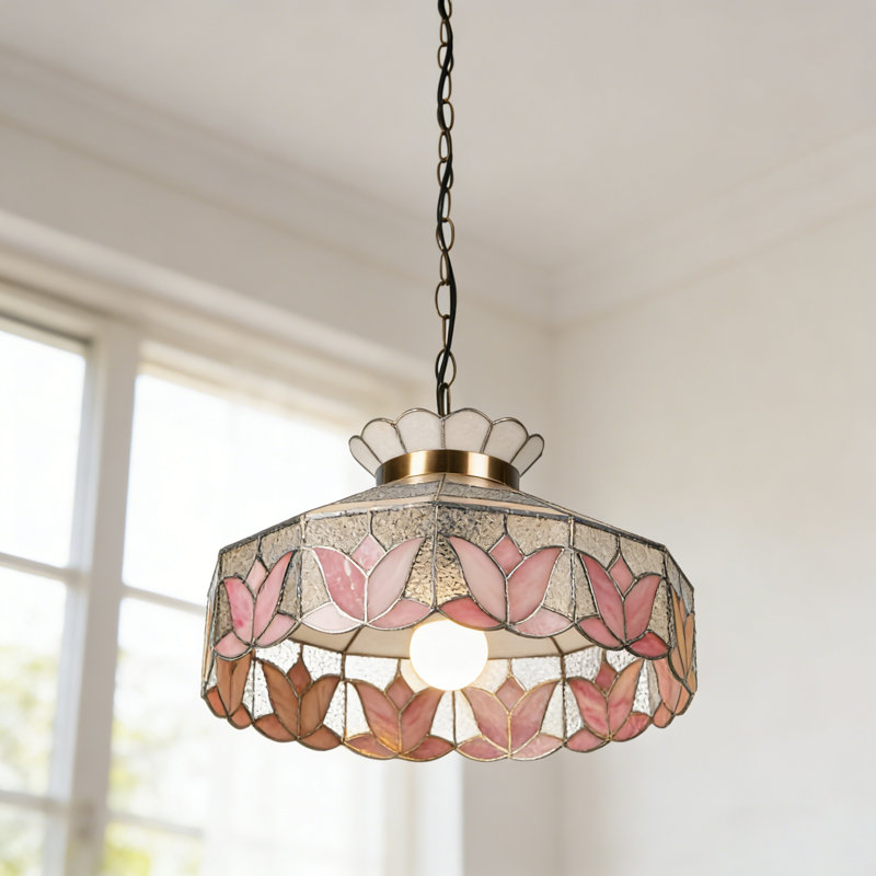 1-Light Pink Tiffany Stained Glass Pendant Light