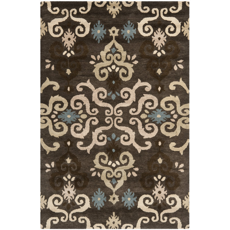 Amory Hand Tufted Wool/Cotton Geometric Rug in Blue/Beige, Rectangle 4' x 6'