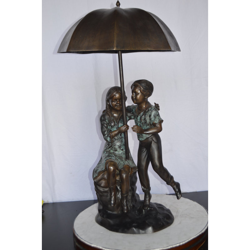 Copper/Metal Kids Playing Under Umbrella Floor Fountain