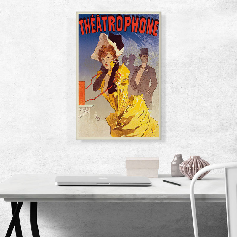 «Theatre Téléphone 1890» par Jules Cheret - Reproduction de publicité sur toile tendue, H 26 po x l 18 po x P 0,75 po