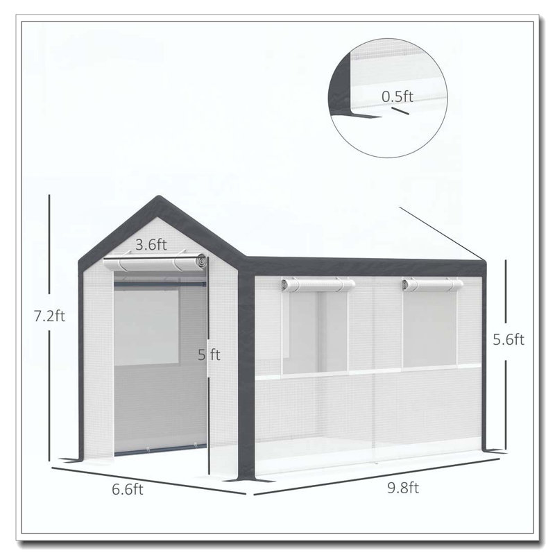 Outsunny 10' x 7' x 7' Walk-In Greenhouse, Outdoor Garden Warm Hot House with 4 Roll-up Windows, 2 Zippered Doors and Weather Cover, White