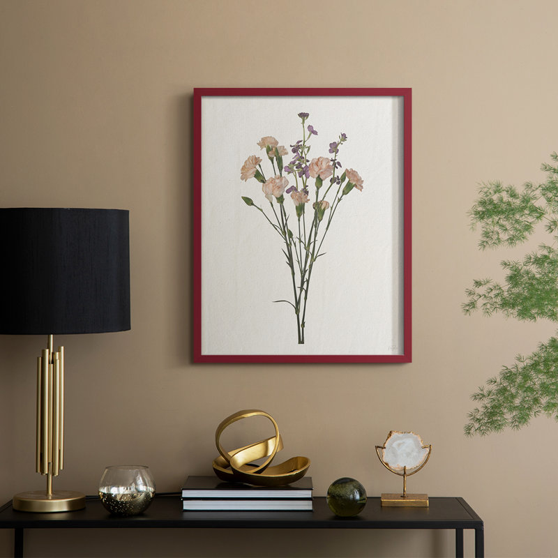 «Organic Floral I», reproduction encadrée - bois massif, H 15 po x l 12 po, Rouge