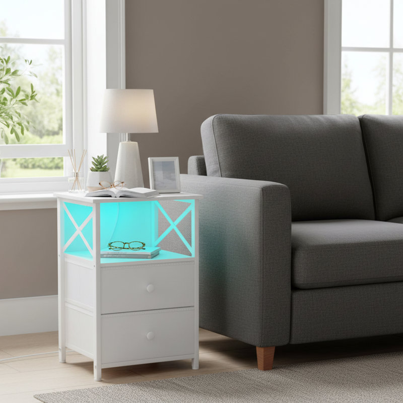 Metal Bedside Table, White