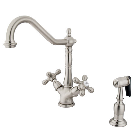 Kingston Brass Heritage Two-Handle 2-or-4 Hole Deck Mount Kitchen Faucet with Brass Sprayer Kingston Brass 