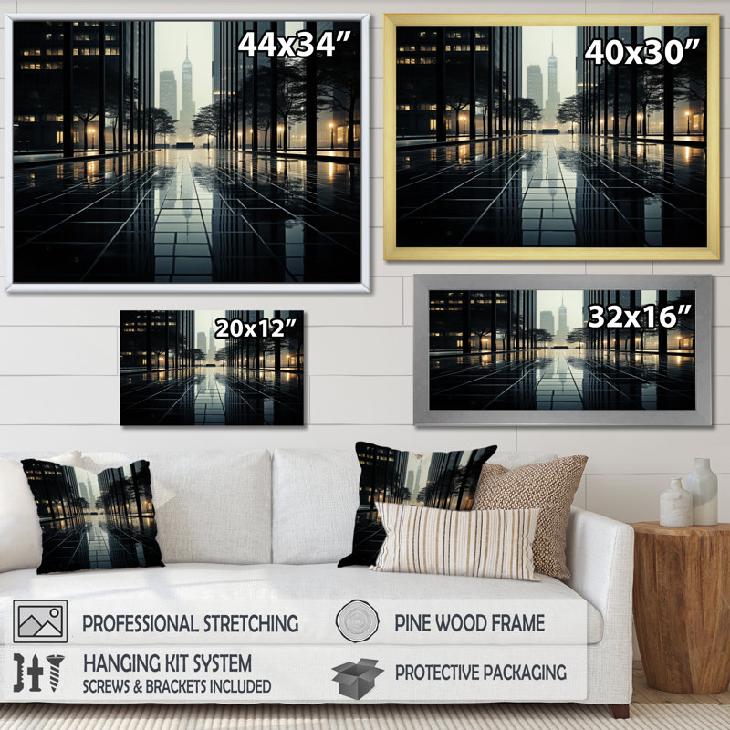 Skyscrapers Glass And Shadows - Architecture Wall Art Prints, Encadrement doré, H 12 po x l 20 po x P 1 po