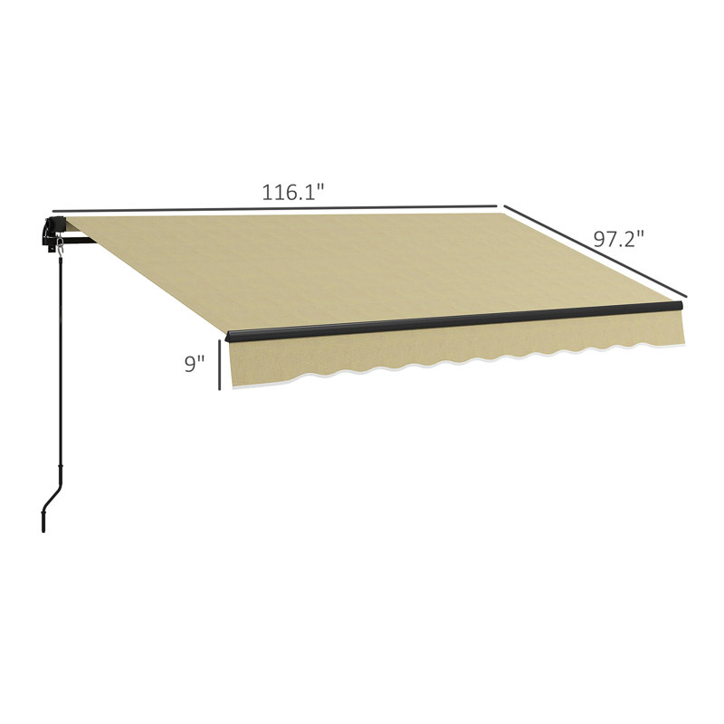 Auvent rétractable manuel de 10 pi x 8 pi, parasol de patio avec tissu 280 g / m², structure en aluminium, beige pour terrasse, balcon, manivelle pour abri de jardin
