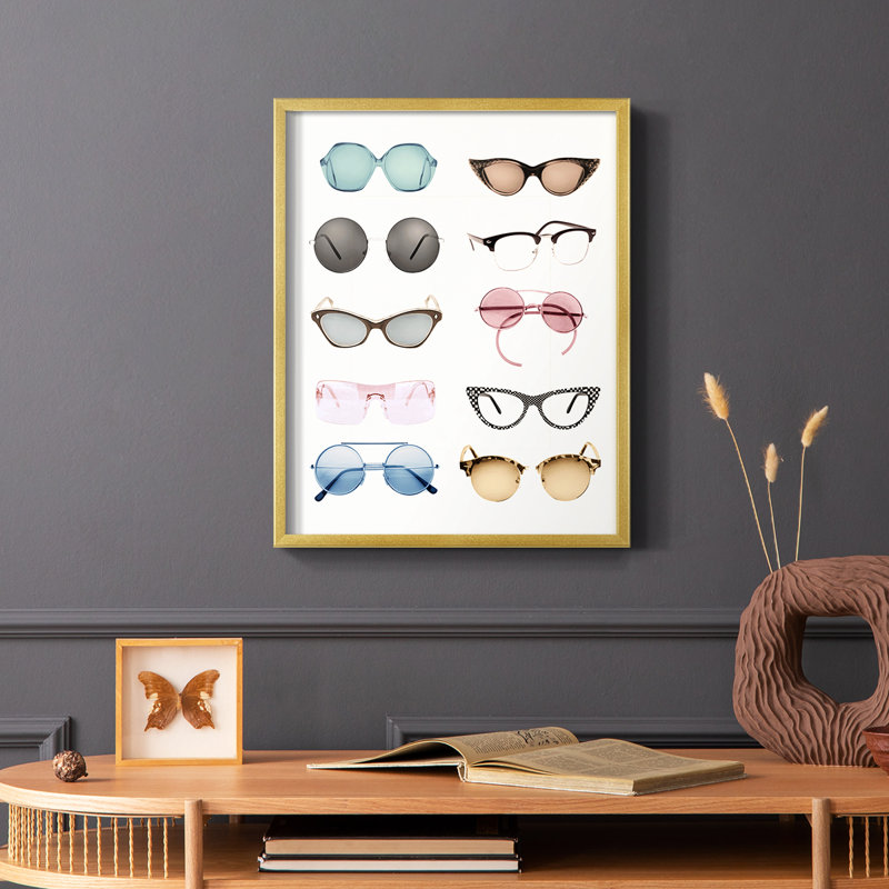 «Vintage Glasses II», reproduction encadrée - bois massif, H 14 po x l 11 po