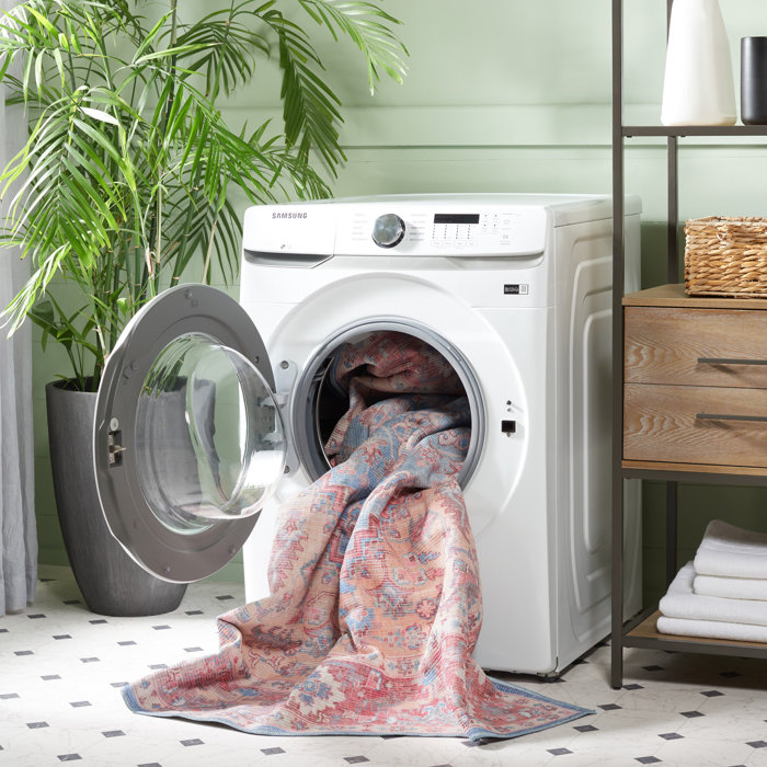 Mistana™ Chartier Cotton Blue/Rust Machine Washable Rug & Reviews | Wayfair