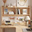 Bureau en bois massif en forme de L Burlywood + blanc + fer-1671568218-1671568217