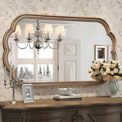 Vintage Oval Petal Shape Mirror With Beaded Frame