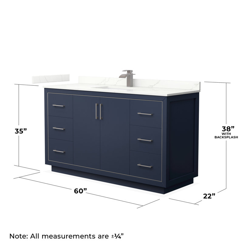 60'' W Single Vanity, Giotto Quartz, Dark Blue, Brushed Nickel