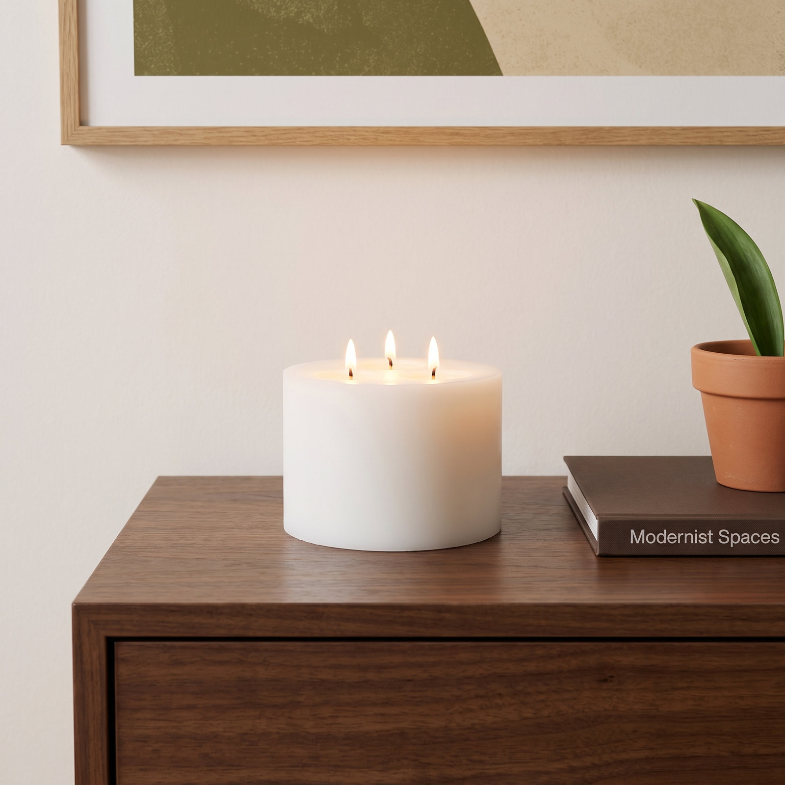 3-Wick Flameless Pillar Candle, White