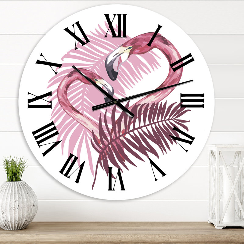 Flamant rose en été tropical II - Horloge murale tropicale, Petit