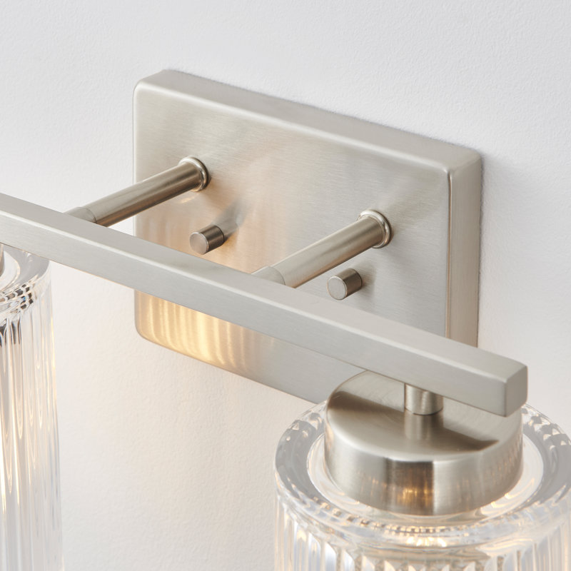 2-light Vanity Light With Clear Ribbed Glass Shade, Brushed Nickel