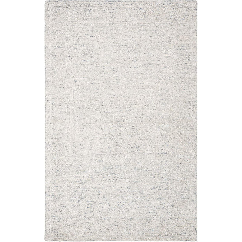 Tisya Hand Tufted Viscose/Wool Oriental Rug in White/Blue, Rectangle 4' x 6'