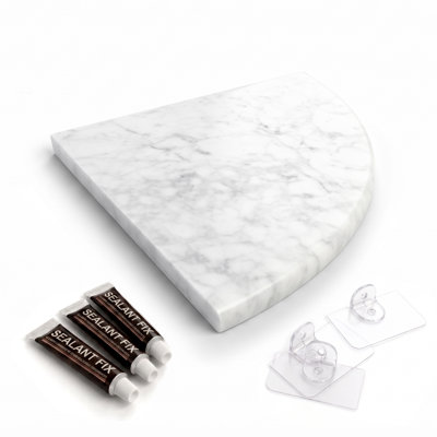 9" x 9" Honed Natural Marble Wall Mounted Corner Shower Shelf (Set of 1)
