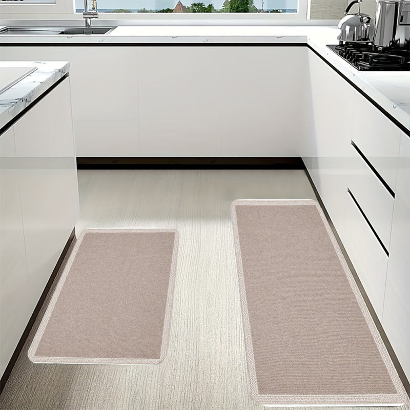 Beige uni, 2 tapis de cuisine antidérapants
