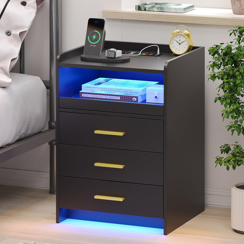 45cm W Manufactured Wood Bedside Table, Black