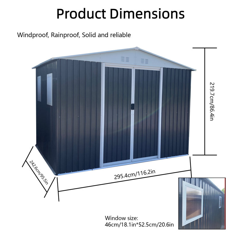 Remise à outils de 10 pi x 8 pi en alliage d'aluminium Apex, H 95,5 po x l 116,2 po x P 86,4 po, Bleu