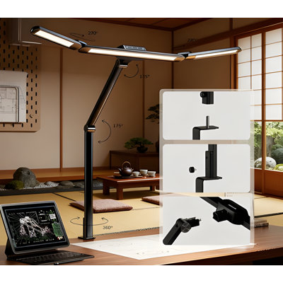 Lampe de bureau à DEL avec pince, Simulation de la lumière naturelle, 4 modes de couleur, gradation continue, col-de-cygne flexible pour l'éclairage de bureau