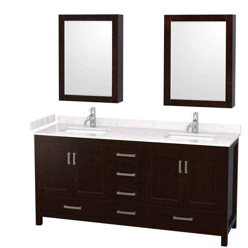 Ensemble de meuble-lavabo double 72 po Sheffield, Marbre de culture de Carrare, Espresso