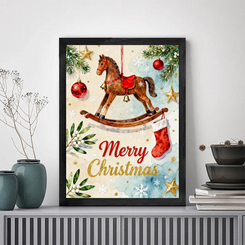 Art mural rétro noir encadré «Merry Christmas», impressions de style rétro, H 11 po x l 9 po