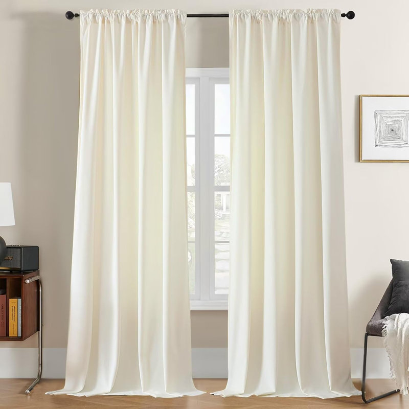 Ivory Velvet Rod Pocket Noise Reducing Room Darkening Curtains Panels, 42'' W x 72'' L