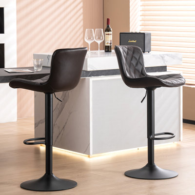 Denan Swivel Adjustable Height Bar Stools, Leather Modern Barstools, Upholstered Counter Stool