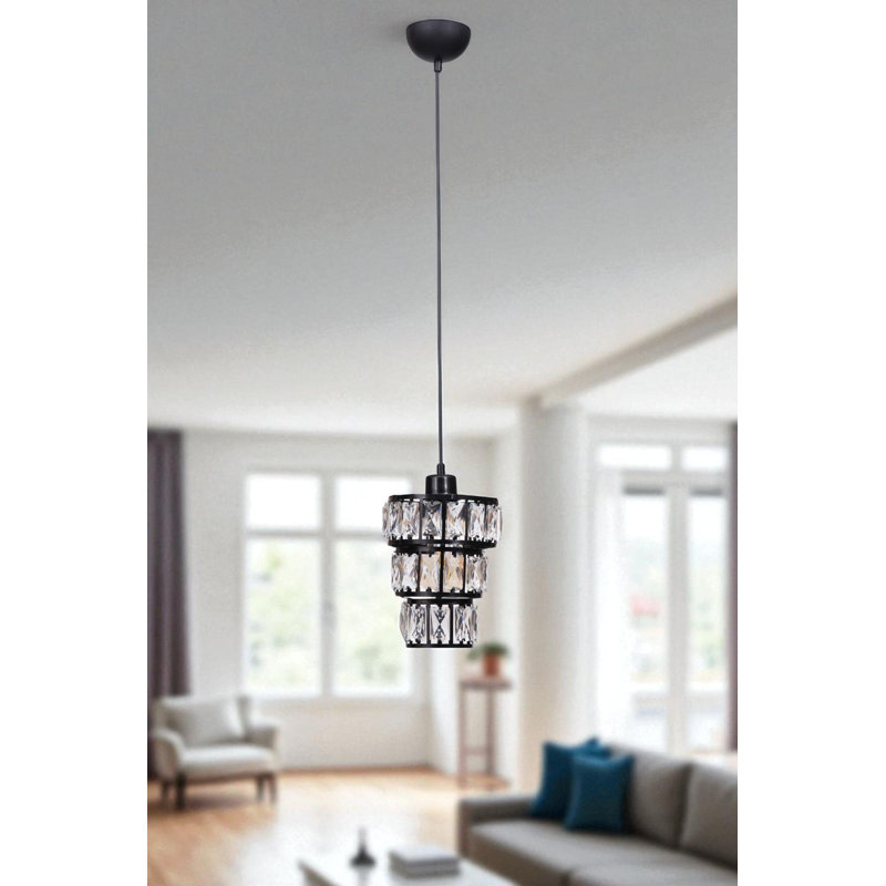 Lustre élégant en métal noir, hauteur réglable 31,5 po x 8,3 po | Élégant capuchon en verre, plaque de base de 6,7 po x 2,8 po | 1 x douille E27 (40 W maximum) | Parfait pour la salle à manger, le salon et le vestibule, design moderne