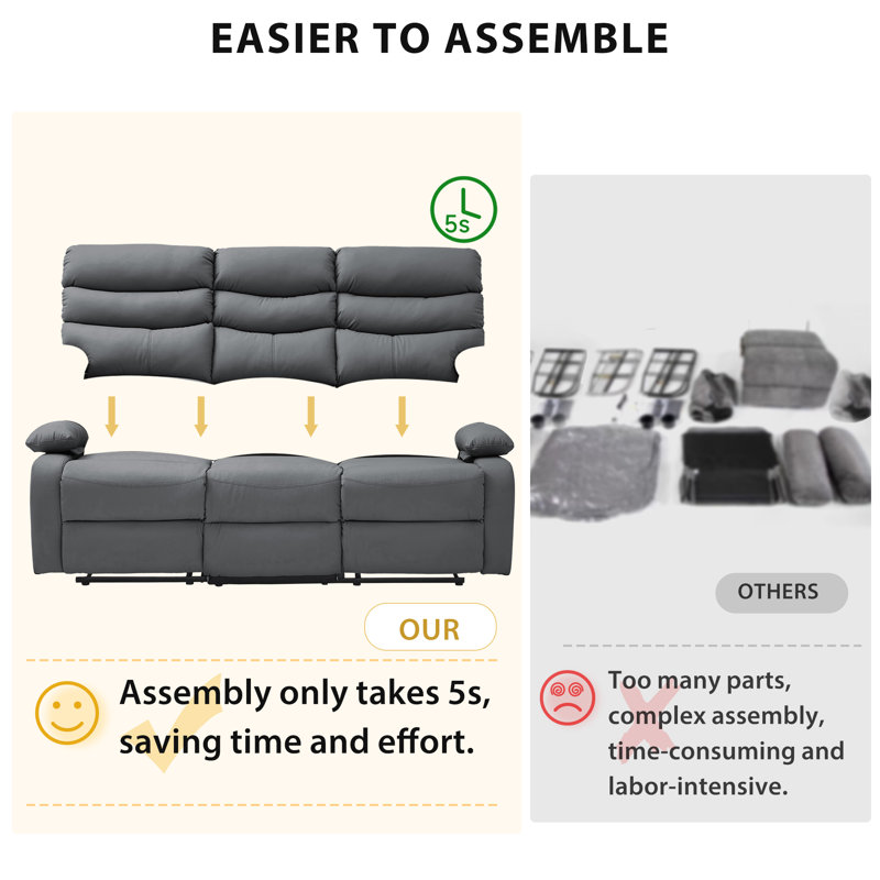  Genuine Leather Compact Swivel Recliner Chair, Rocker Lounge Recliner Chair For Small Space With Comfortable Reclining-Gray