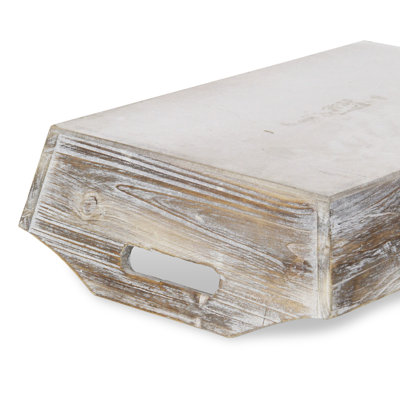 Plateau de service en bois blanc à finition rustique avec poignées