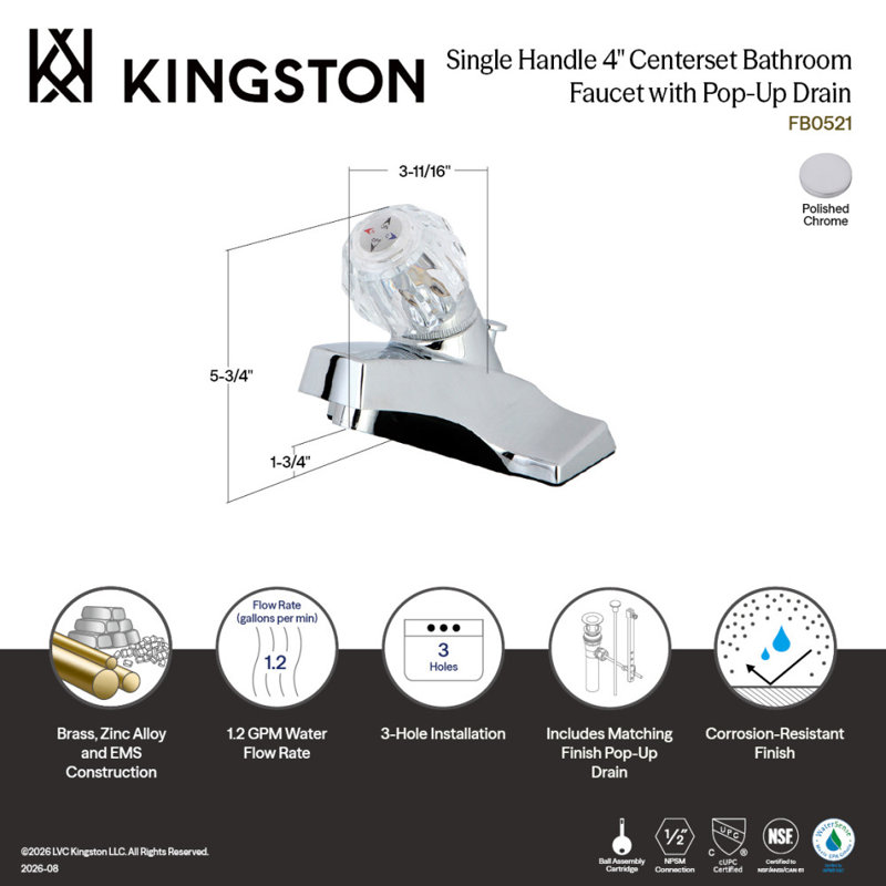 Kingston Brass Americana Single-Handle 3-Hole Deck Mount 4" Centerset Bathroom Faucet with Plastic Pop-Up