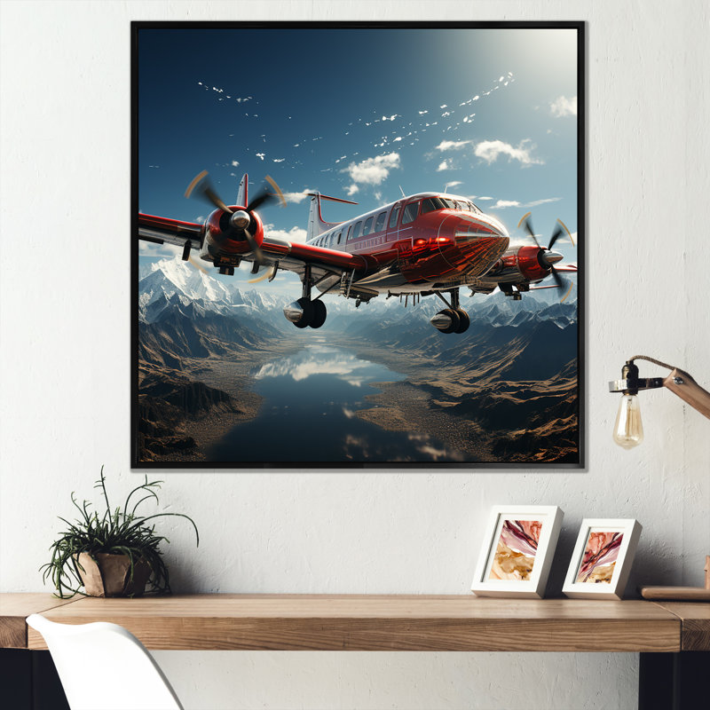 «In Flight Jet Plane Horizons» sur impression sur toile, H 30 po x l 30 po x P 1 po, Cadre flottant noir