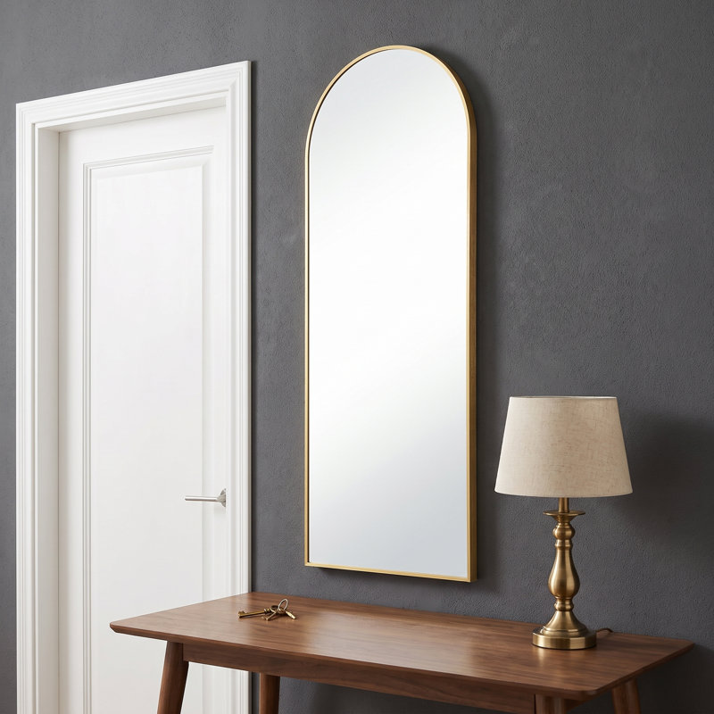 Miroir pleine grandeur en aluminium avec support, 64"H×21"W, Doré