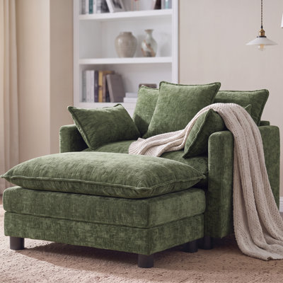 Fauteuil d'appoint rembourré en chenille de 39,4 po avec repose-pieds et fauteuil de lecture de style moderne 39,4 po