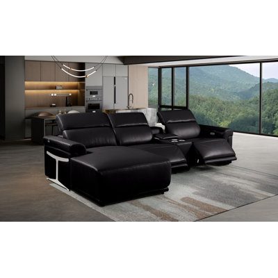 Canapé modulaire en cuir italien 4 pièces Camel avec 2 fauteuils inclinables électriques et appuis-tête réglables Camel