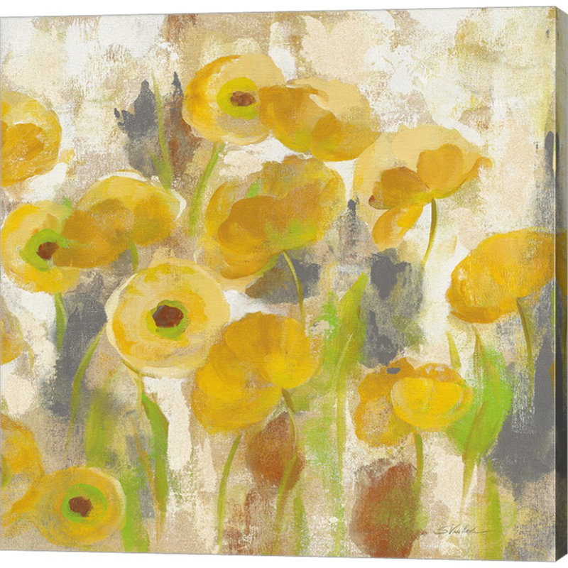 «Floating Yellow Flowers V» par Silvia Vassileva, reproduction sur toile tendue, H 24 po x l 24 po x P 1,5 po