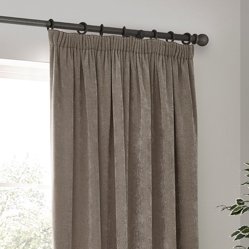 Heavy Chenille Room Darkening Pencil Pleat Curtains, Grey, 117 W x 183 D cm